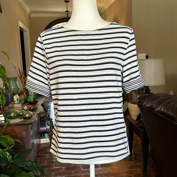 Three Dots Striped Cross Hi-Lo Hem Reversible Top szXL - Picture 5 of 13